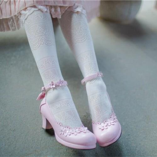 Lolita Floral Bowknot Tea Party Kawaii Sweet Girl Adorable Chunky Mid Heel Pu Leather Shoes Japanese Anime Cosplay Women Shoes