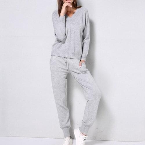 Women Two 2 Pieces Sweaters Sets Sexy V Neck Knitted Pullover Sweater Tops + High Waist Drawstring Pant Suit Sets WDC3824