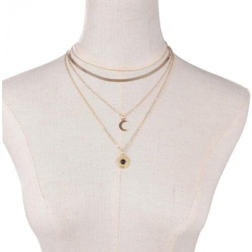 2021 Fashion Korean Version Of Punk By Necklace Is Thin And Exaggerated Multi-layer Moon Necklace Women Wholesale Kuka Tesbih