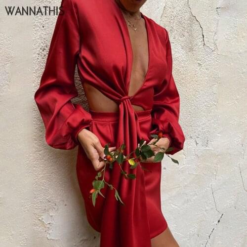 WannaThis Silk Hollow Out Ruched Mini Dress For Women Long Sleeve Asymmetric Vestidos Sexy Elegant Women Chic Party Dress 2021