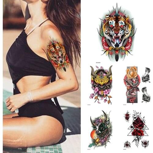 1Sheet Tiger Waterproof Temporary Tattoo Flower Women Fashion Tattoos Arm Sleeve Fake Tattoo For Girls Kids