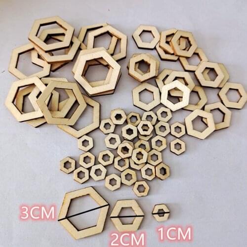 100PCS Wood Slices Ornaments Hexagon Square Flower Shape Wood Slabs Craft DIY Decoration