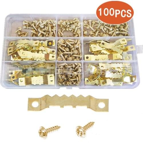 100pcs Picture Frame Hooks Gold Double-sided Saw Tooth Hangers Canvas Picture Photo Frame Hanging Hooks DIY Hardware Fitting
