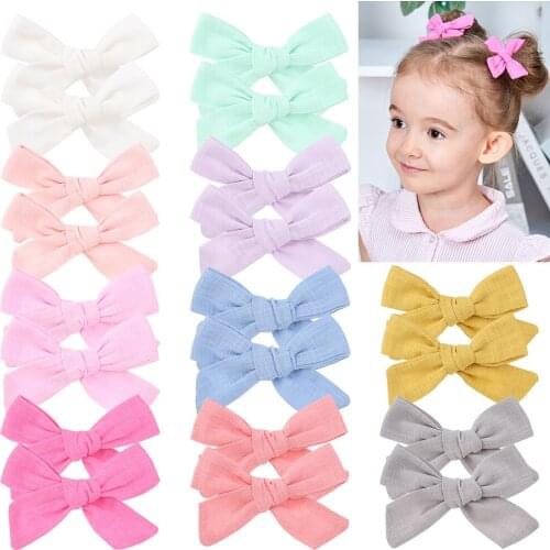 2021 Lovely Baby Solid Hair Bows With Clip Bowknot Hair Clips Headwear Children Cute Cotton Hairpins Barrettes Hair Accessories