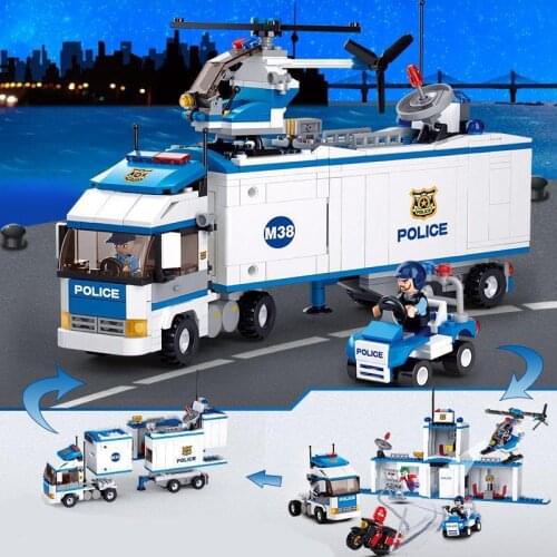 572pcs SLuban 0376 Mobile Police Station Truck Assembly Model Boy Building Block Toy Gifts