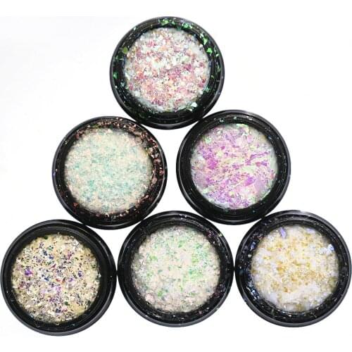 6 Bottles/set Holographic AB Nail Glitter Flakes Sparkly Sequins Irregular Shiny Gel Polish Manicure Nail Art Decorations TG#04