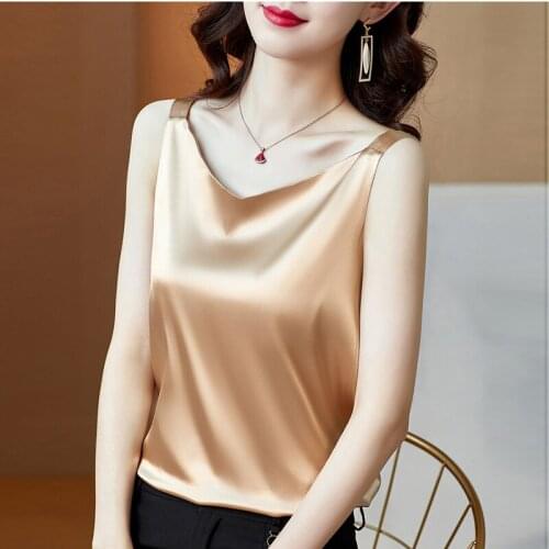 High Quality Sleeveless Satin Silk Tank Tops WomenS Summer Camisole Spaghetti Strap Top Women Halter V Neck Basic White Cami