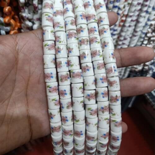 10pcs/lot 8x10mm Cylinder Shape Flower Ceramic Beads DIY Loose Spacer Ceramics Beads For Jewelry Making Bracelet Necklace