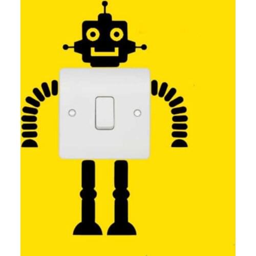 Black Robot Light Switch Plug Sticker Wall Decal Home Decoration Accessories 4WS0159