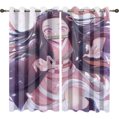 3D Digital Printing Demon Slayer Curtain for Kids Bedroom Modern Style Window Drapes Cartoon Curtains for Living Room