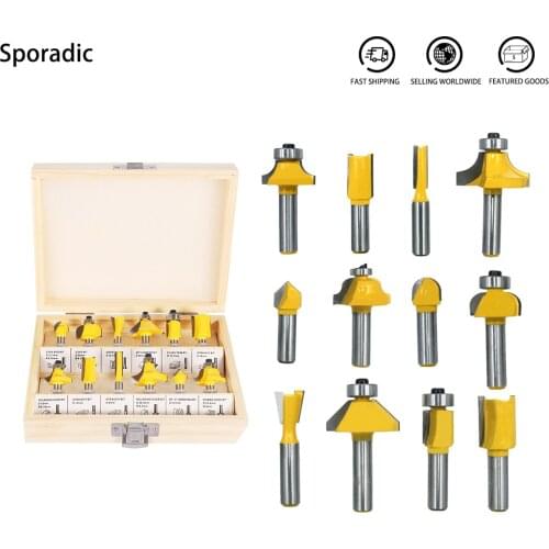 Router Bit 1/4 -1/2 Set Trimming Straight Milling Wood Cutter For CNC Machine Tungsten Steel Wood Bits Cutting Woodworking Tools