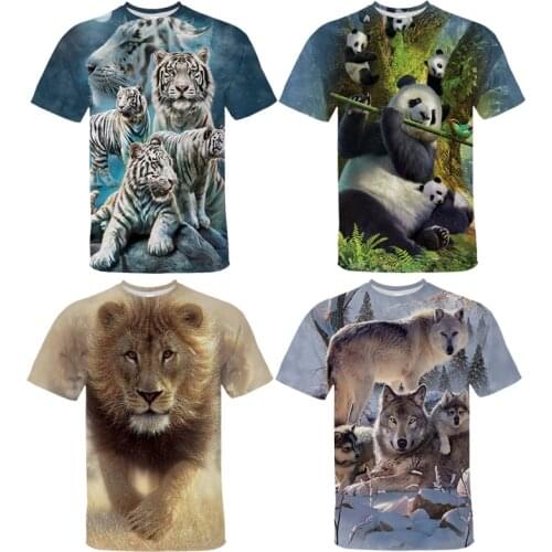 3D Print Lion Tiger Wolf Panda T-shirt Men Women Tshirt Trendy T Shirt Streetwear Summer Animals Short Sleeves Tee Tops Camiseta