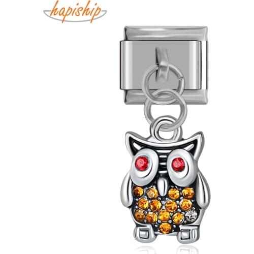 Hapiship 9mm Width Original Daisy Owl Rhinestone Italian Charm Fit 9mm Bracelet Stainless Steel Jewelry Making DJ147-D