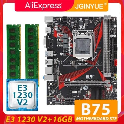 JGINYUE B75 motherboard LGA 1155 set kit with Xeon E3 1230 V2 processor and 16GB(2*8GB) DDR3 Desktop RAM memory B75M-H
