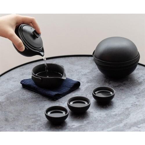 Ceramic Simple Office Teapot Tea Cups Creative Outdoor Kettle Chinese Portable Travel Tea Set with Bag Home Kung Fu Drinkware