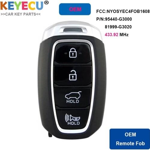 KEYECU Smart Remote Car Key Fob 4 Button 433MHz for Hyundai Elantra GT 2018 2019 20 95440-G3000/81999-G3020 FCC: NYOSYEC4FOB1608