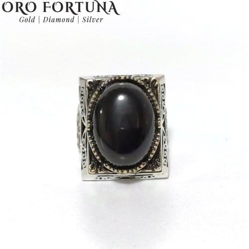 925 sterling Silver Men 'S Ring Black Cabochon Oval Onyx Stone Imperial Style Elegant Gift Classy Trendy New 2021 Model Special