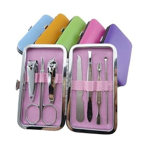 10set 7pcs Manicure Set Nail Care Clippers Scissors Travel Grooming Kits Case