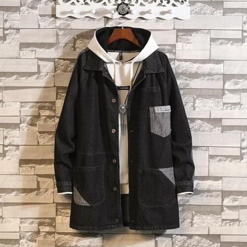 Fashion 2020 denim Autumn trench coat 5XL Oversized Windbreaker Pockets Men long Jacket Coats Male Overcoat #052