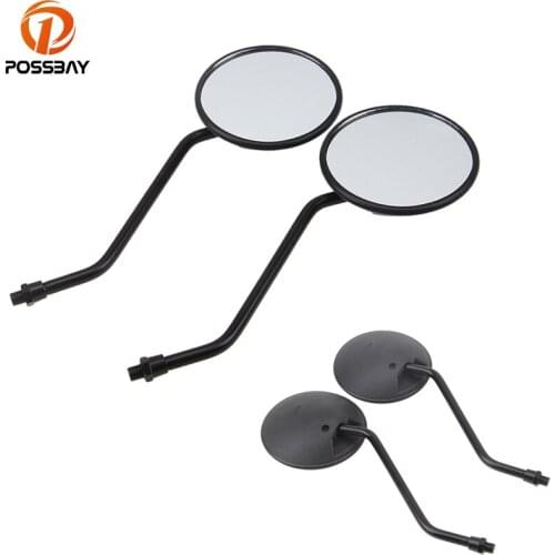 POSSBAY Universal Black Round Motorcycle Rear Side View Retroviseur Moto Cafe Racer for Suzuki Yamaha Motorcycle Mirrors