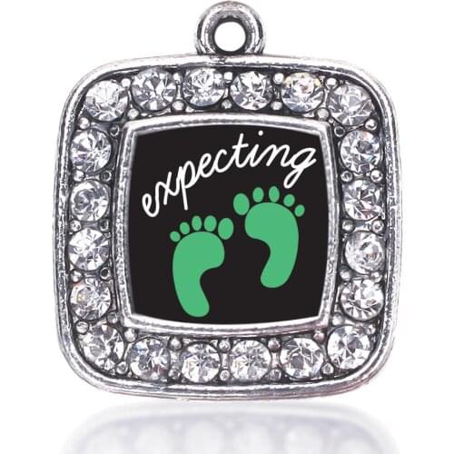 WE'RE EXPECTING! FOOTPRINTS SQUARE CHARM FOR JEWELRY