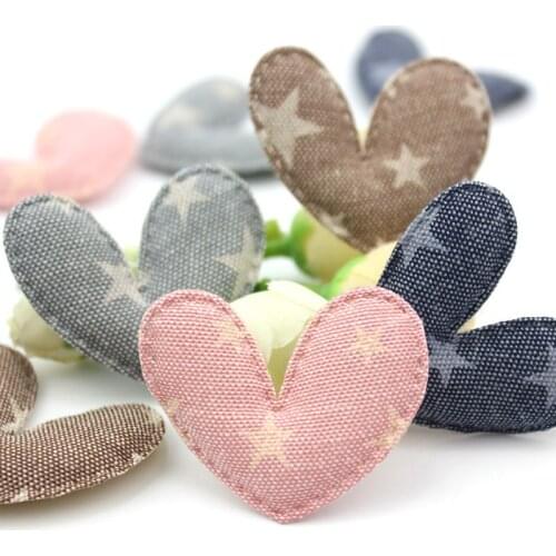 40Pcs 3*4cm Denim fabric Heart Padded Appliques patches For clothing DIY Kids headwear Hairpin Decor clothes Sewing wholesale