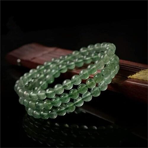 Natural Genuine Green Strawberry Quartz Crystal Transparent Stretch Charm Round Bead Bracelet 6mm