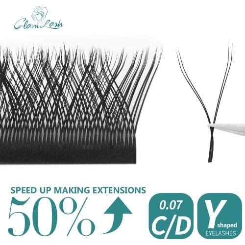 GLAMLASH Y Shaped Natural False eyelashes Auto-Fans individual YY Eyelash Extension Shape Volume Lash Tools 2D 8-14mm Soft
