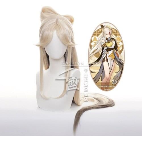 2021New Genshin Impact Game Ningguang Cosplay Halloween Wig Hair Costumes Headwear Accessories Hairpin Wig Cap Anime NingGuang