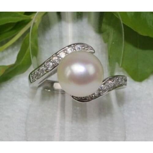New wholesale Real natural Akoya white cultured pearl ring 7.5#-8