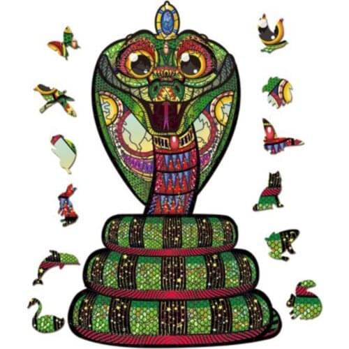 Animal Shape Glasses Snake Puzzle Wooden Sneak Uniquely Shaped Puzzle Game Gift Toy Animal Jigsaw for Kid Adult