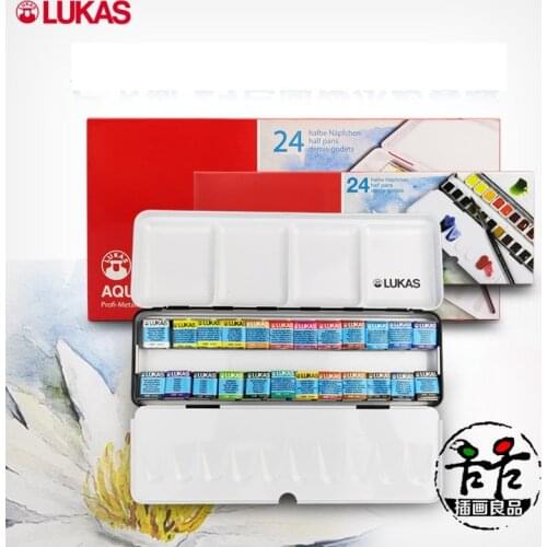 Original imported German Lukas 24 colors Solid Watercolor Paint Transparent Water Color Sketch Portable Acuarela