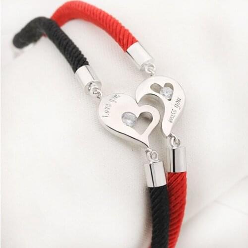 Popular Couple Heart Rope Bracelet Handmade Red Black Rope Lover Fashion Women Men Jewelry