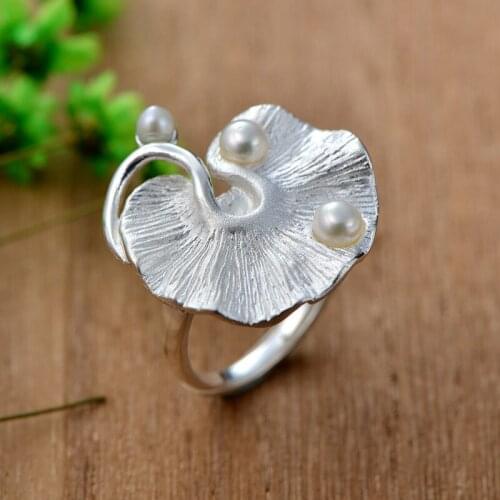 Retro Thai Silver Jewelry S925 Sterling Silver Ring Female Korean New Wild Big Pearl Ring Silver Jewelry Wholesale