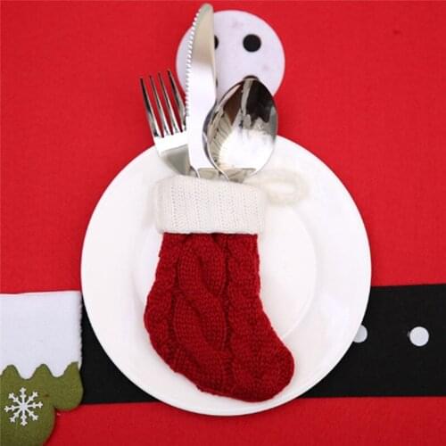 2020 New Christmas Knit Material Socks Cutlery Set Christmas Kitchen Supplies Cutlery Bag Cutlery Bag