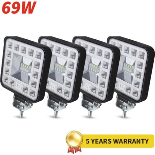 LED Work Light 69 watts DC 12 and 24 Volts Universal 6500K White Spot Flood Car Beam for FSO Truck Auto 4x4 4WD