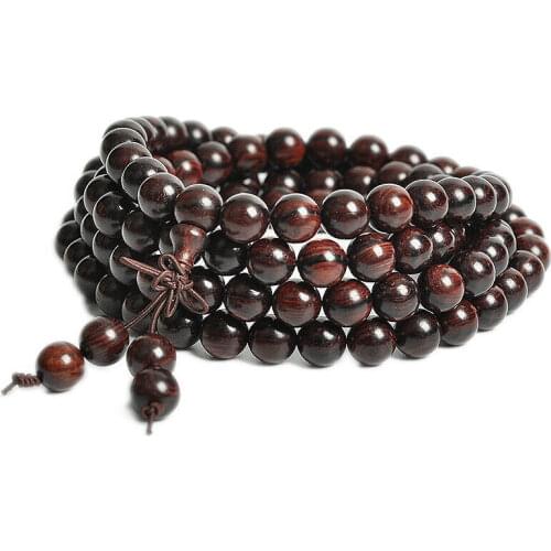 Tibetan Buddhism 108 Purple Yellow Pear Wood Prayer Beads Mala Necklace