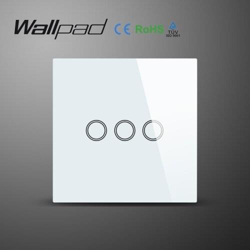 Wallpad White Luxury UK Standard 3 Gang 1 Way Touch On OFF Crystal Glass Wall Touch Switch LED Indicator Free Shipping