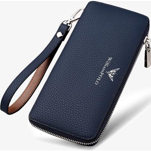 WilliamPOLO Brand Business Men Wallet Long Genuine Leather Clutch Wallet Purse Male Top Quality soft cowhide Handmade Coin Pouch