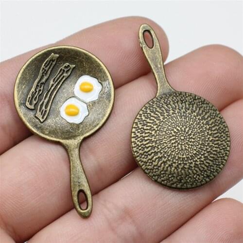 WYSIWYG 2pcs 41x23mm Omelette Charms Pendant DIY Handmade Jewelry Accessories Antique Bronze Color Vintage