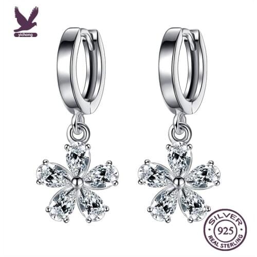 YiChong Brand серьга Sterling 925 Silver Earrings Natural Crystal Flower Drop Earring For Woman Fine Zircon Earrings Female 2021