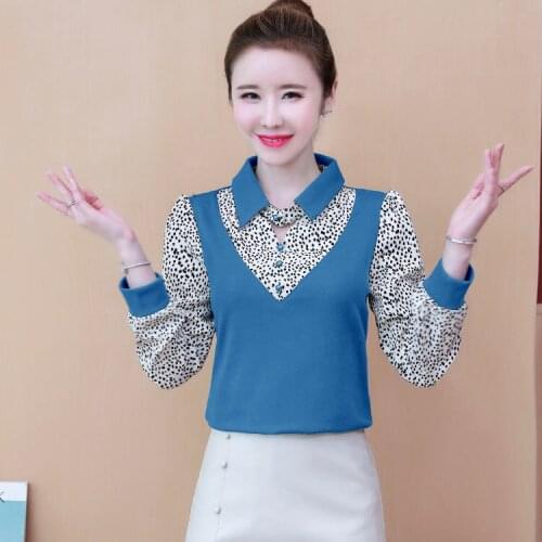 Women Blouse Autumn Winter Chiffon Stitching Knit Fake Two-Piece Top for Women Blusas Ropa De Mujer