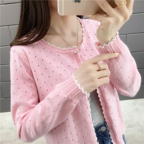 2021 New Low-collar Short Ice Silk Knitted Shirt Woman Hollow-out Sunscreen Air Conditioning Top Lotus Leaf Open-top