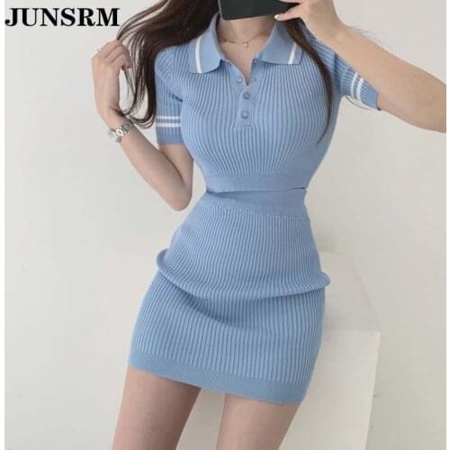 Women Knitted Summer Mini Skirt Set Women Clothes Ladies Thin Set Streetwear Turtleneck Sweater Casual Suit 2 Piece Knit Sets