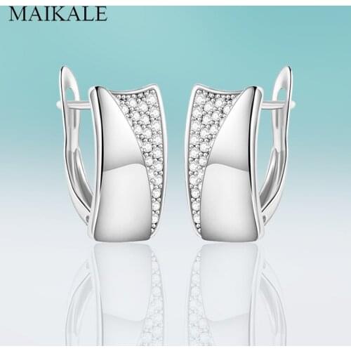 MAIKALE Classic Square Gold Zirconia Stud Earrings for Women CZ Gem Stone Luxury Small Earring Luxury Party Jewelry Simple Gifts