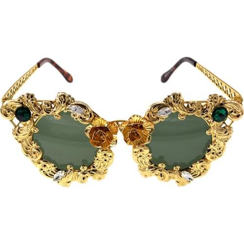 Gold Metal Hollow Out Rhinestones Diamond Crystal Women 2020 Luxury Sunglasses