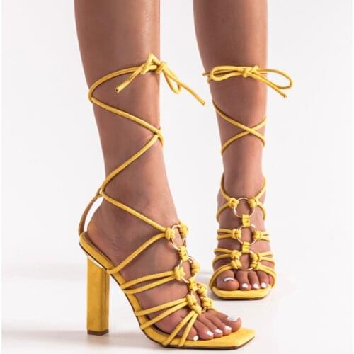 Women High Heels Strappy Shoes Square Head Female Fall Street Pumps Fashion Narrow Band Metal Decoration Sandals Size 42