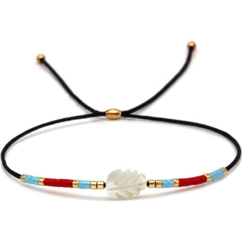 Boho Miyuki Glass Seed Beads White Mini Feather Shells Charm Short Bracelet Women Men 2019 New Fashion Simple Thin Jewelry Gift