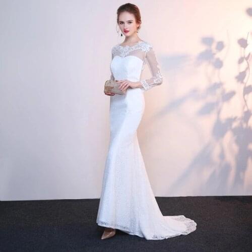 New arrival elegant wedding party Dresses lace Vestido de Festa mermaid appliques sexy backless long lace style