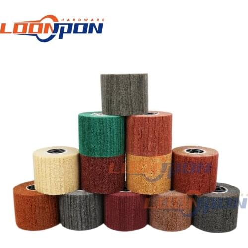 120x20x100mm Non-woven Nylon Abrasive Flap Wheel Brush Wire Drawing Polishing Burnishing Drum Wheel for Stainless Steel 1pc